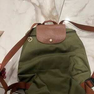Longchamp Khaki and Chestnut Backpack